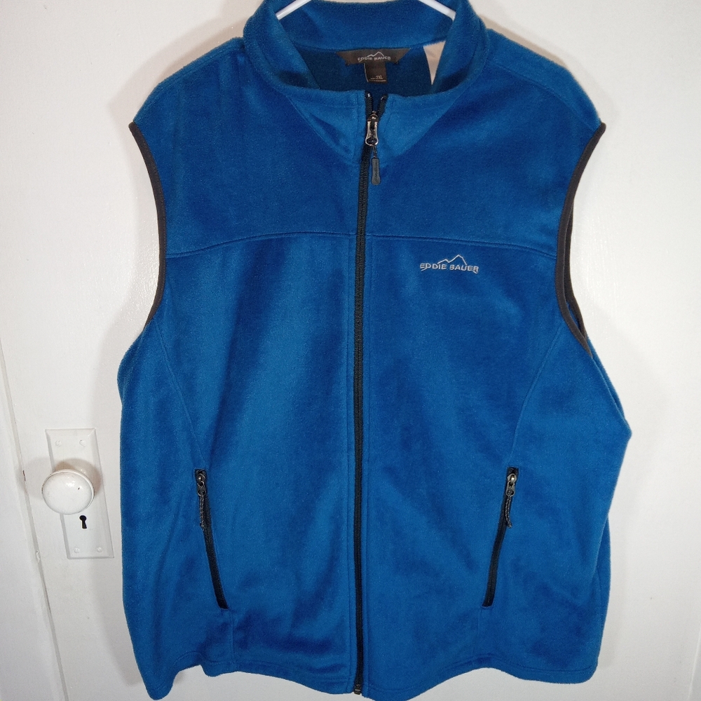 Eddie Bauer Fleece Vest Mens 2XL Blue Full Zip Hiking Camping Spring Layering